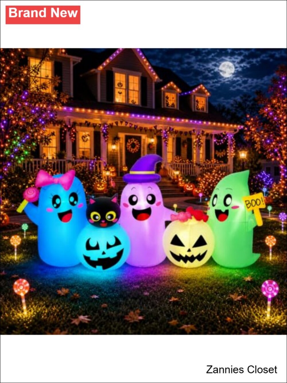 👻 8FT Halloween Inflatable Ghosts & Pumpkins Combo Multi-Color Changing LEDs